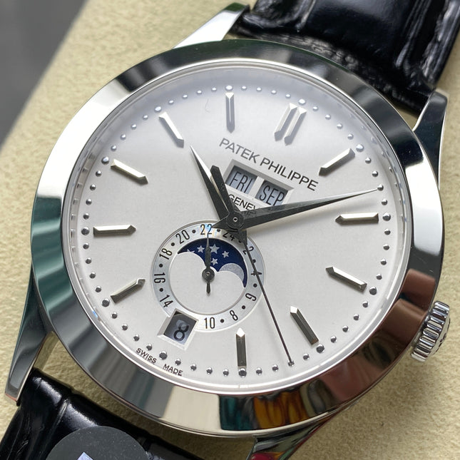 ANNUAL CALENDAR SELF-WINDING WHITE GOLD CASE BROWN BLACK STRAP