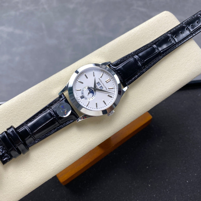 ANNUAL CALENDAR SELF-WINDING WHITE GOLD CASE BROWN BLACK STRAP