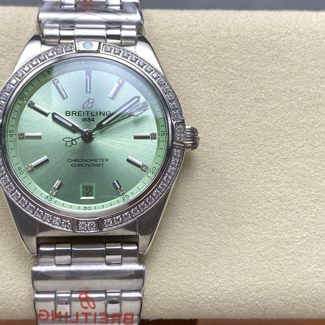 CHRONOMAT AUTOMATIC 36 STEEL WITH DIAMOND BEZEL LIGHT GREEN DIAL