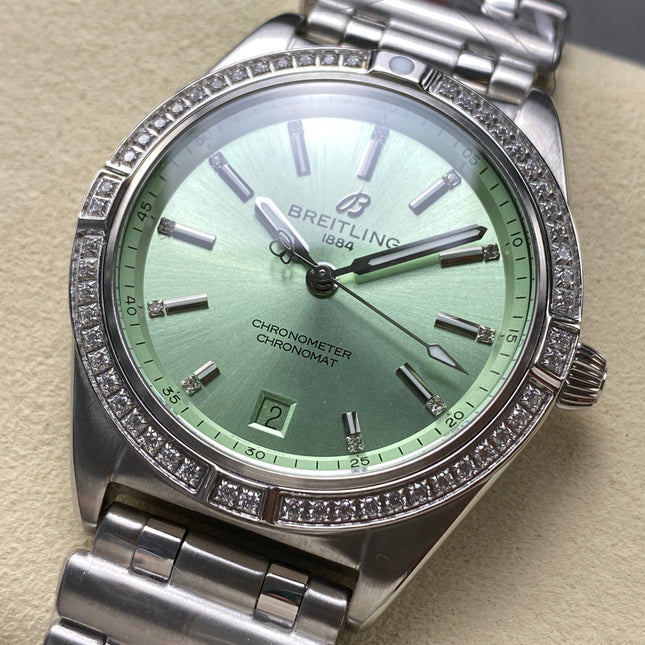 CHRONOMAT AUTOMATIC 36 STEEL WITH DIAMOND BEZEL LIGHT GREEN DIAL