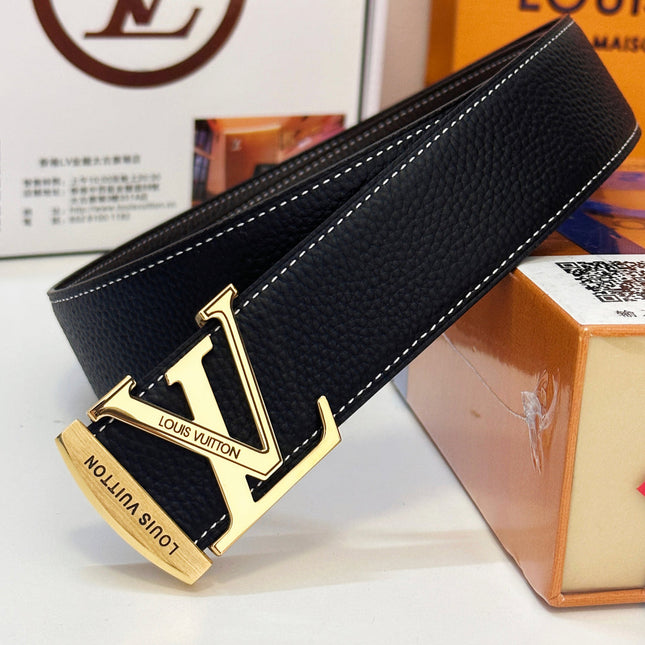 BELT 40MM REVERSIBLE IN BLACK CALFSKIN WITH HIDDEN GOLD BUCKLE DESIGN