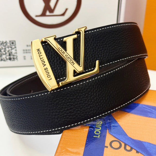 BELT 40MM REVERSIBLE IN BLACK CALFSKIN WITH HIDDEN GOLD BUCKLE DESIGN
