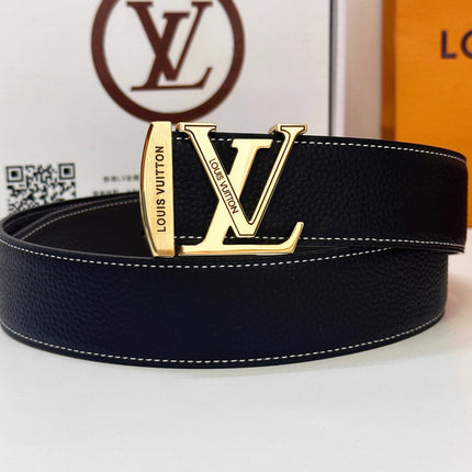 BELT 40MM REVERSIBLE IN BLACK CALFSKIN WITH HIDDEN GOLD BUCKLE DESIGN