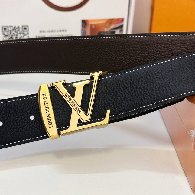 BELT 40MM REVERSIBLE IN BLACK CALFSKIN WITH HIDDEN GOLD BUCKLE DESIGN