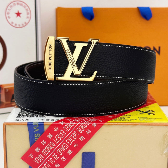 BELT 40MM REVERSIBLE IN BLACK CALFSKIN WITH HIDDEN GOLD BUCKLE DESIGN