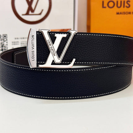 BELT 40MM REVERSIBLE IN BLACK CALFSKIN WITH HIDDEN SILVER BUCKLE DESIGN