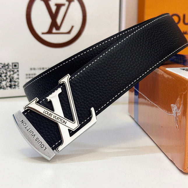 BELT 40MM REVERSIBLE IN BLACK CALFSKIN WITH HIDDEN SILVER BUCKLE DESIGN