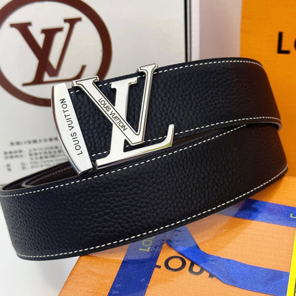 BELT 40MM REVERSIBLE IN BLACK CALFSKIN WITH HIDDEN SILVER BUCKLE DESIGN
