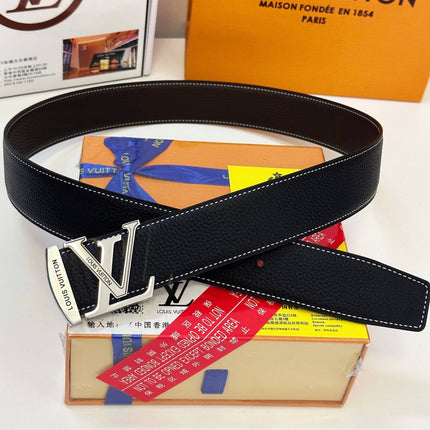 BELT 40MM REVERSIBLE IN BLACK CALFSKIN WITH HIDDEN SILVER BUCKLE DESIGN