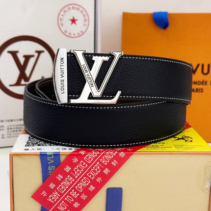 BELT 40MM REVERSIBLE IN BLACK CALFSKIN WITH HIDDEN SILVER BUCKLE DESIGN