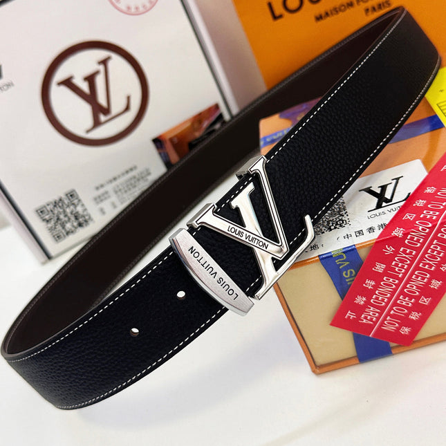 BELT 40MM REVERSIBLE IN BLACK CALFSKIN WITH HIDDEN SILVER BUCKLE DESIGN