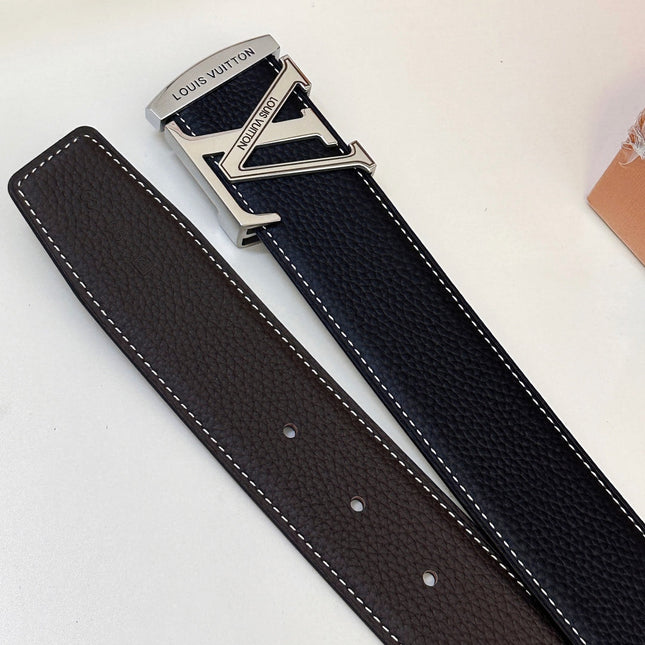 BELT 40MM REVERSIBLE IN BLACK CALFSKIN WITH HIDDEN SILVER BUCKLE DESIGN