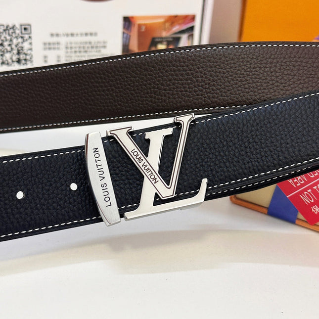 BELT 40MM REVERSIBLE IN BLACK CALFSKIN WITH HIDDEN SILVER BUCKLE DESIGN