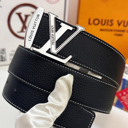 BELT 40MM REVERSIBLE IN BLACK CALFSKIN WITH HIDDEN SILVER BUCKLE DESIGN