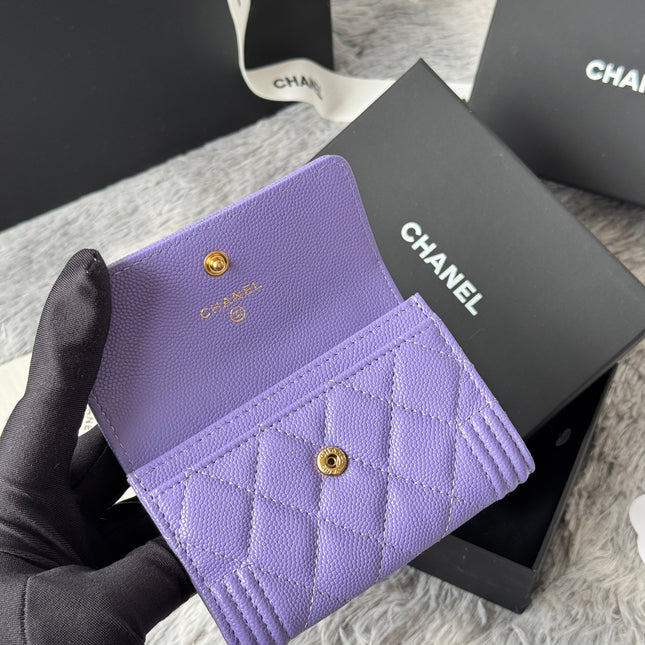 LEBOY WALLET 11 IN BABY PURPLE GRAINED CALFSKIN GOLD-TONE HARDWARE