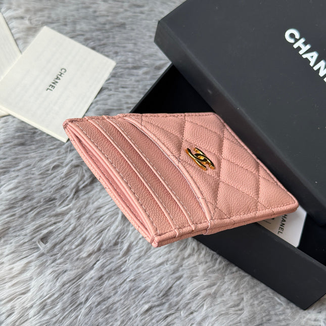 CLASSIC VERTICAL CARD HOLDER 14 IN TONYS PINK GRAINED CALFSKIN GOLD-TONE METALLIC