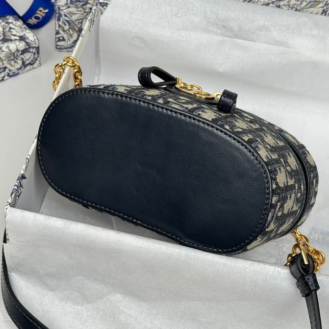 DIOR 25S 30 MONTAIGNE MINI VANITY CASE 16 IN BLUE DIOR OBLIQUE JACQUARD CANVAS