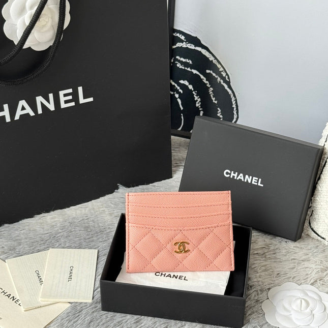 CHANEL 25S CARD HOLDER 11 IN PEACH PINK CAVIAR GOLD HARDWARE