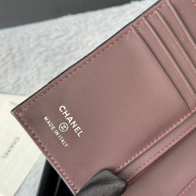 CHANEL 25S MULTI PURPOSE PASSPORT WALLET 15 IN BLACK LAMBSKIN SILVER HARDWARE