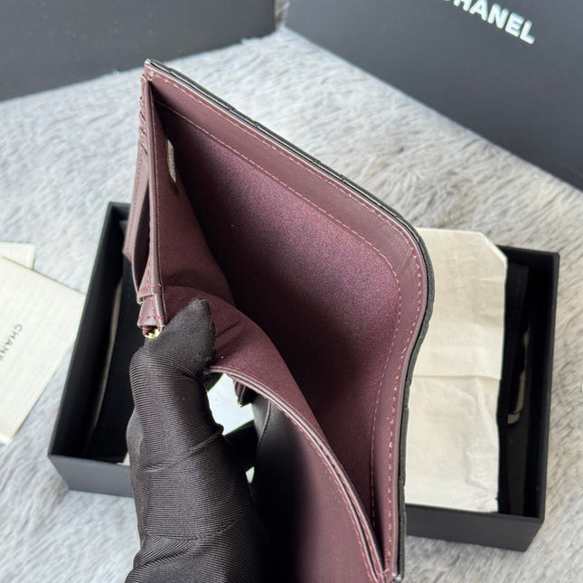 CHANEL 25S MULTI PURPOSE PASSPORT WALLET 15 IN BLACK LAMBSKIN GOLD HARDWARE