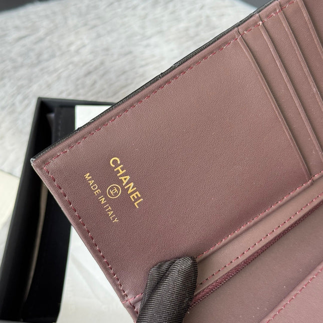 CHANEL 25S MULTI PURPOSE PASSPORT WALLET 15 IN BLACK LAMBSKIN GOLD HARDWARE