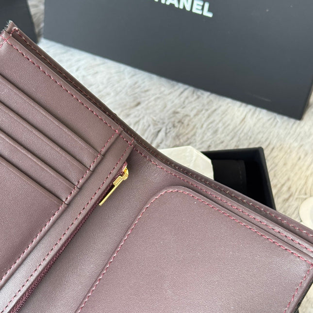 CHANEL 25S MULTI PURPOSE PASSPORT WALLET 15 IN BLACK CALFSKIN GOLD HARDWARE