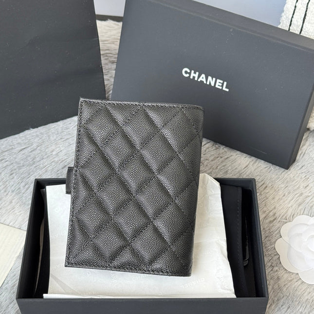CHANEL 25S MULTI PURPOSE PASSPORT WALLET 15 IN BLACK CALFSKIN SILVER HARDWARE