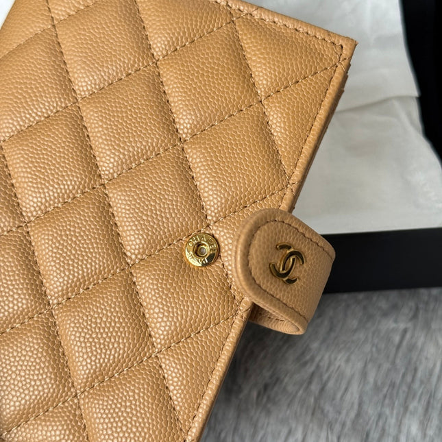 CHANEL 25S MULTI PURPOSE PASSPORT WALLET 15 IN GOLDEN CARAMEL CALFSKIN GOLD HARDWARE