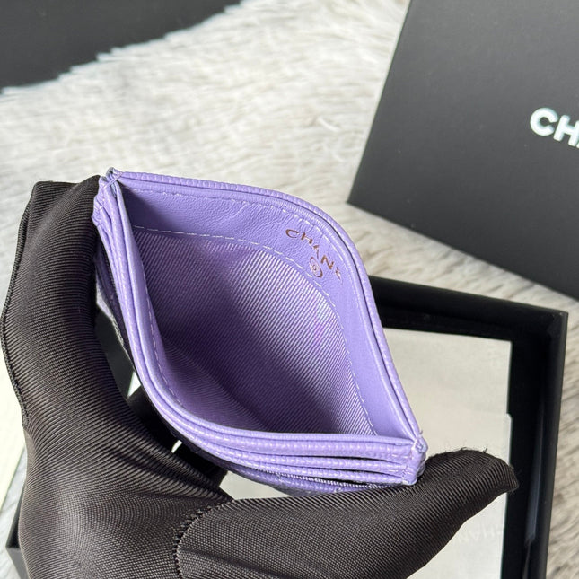 CHANEL 25S CARD HOLDER 11 IN LAVENDER PURPLE CAVIAR GOLD HARDWARE