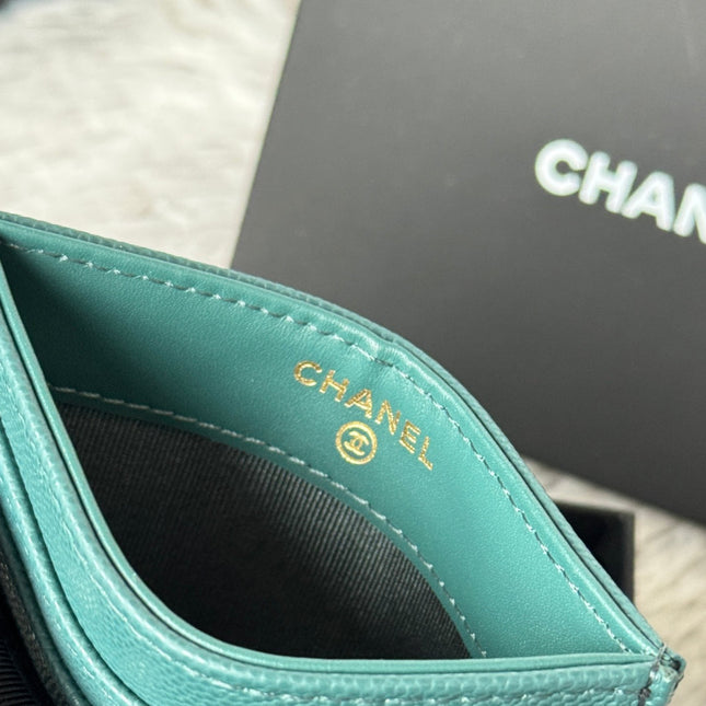 CHANEL 25S CARD HOLDER 11 IN TROPICAL TEAL CAVIAR GOLD HARDWARE
