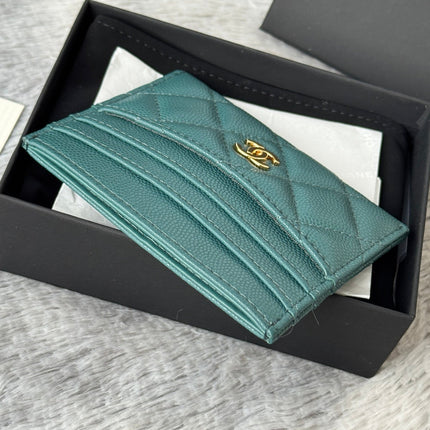 CHANEL 25S CARD HOLDER 11 IN TROPICAL TEAL CAVIAR GOLD HARDWARE