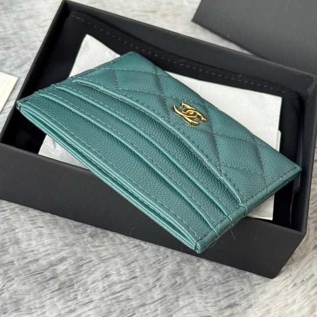 CHANEL 25S CARD HOLDER 11 IN TROPICAL TEAL CAVIAR GOLD HARDWARE