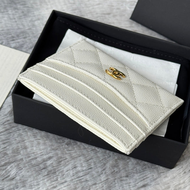 CHANEL 25S CARD HOLDER 11 IN IVORY CAVIAR GOLD HARDWARE