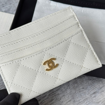 CHANEL 25S CARD HOLDER 11 IN IVORY CAVIAR GOLD HARDWARE