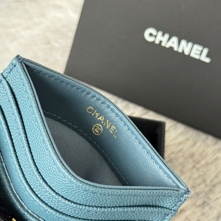 CHANEL 25S CARD HOLDER 11 IN SLATE BLUE CAVIAR GOLD HARDWARE