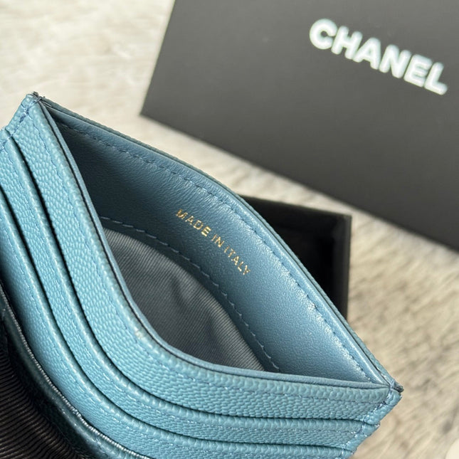 CHANEL 25S CARD HOLDER 11 IN SLATE BLUE CAVIAR GOLD HARDWARE