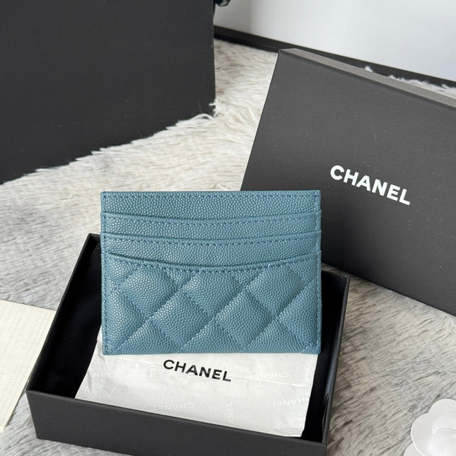CHANEL 25S CARD HOLDER 11 IN SLATE BLUE CAVIAR GOLD HARDWARE