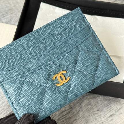 CHANEL 25S CARD HOLDER 11 IN SLATE BLUE CAVIAR GOLD HARDWARE