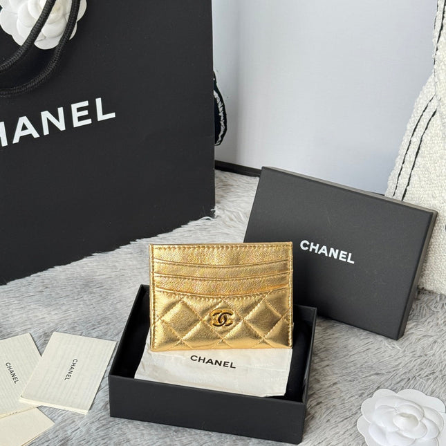CHANEL 25S CARD HOLDER 11 IN GOLD LAMBSKIN GOLD HARDWARE