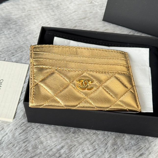 CHANEL 25S CARD HOLDER 11 IN GOLD LAMBSKIN GOLD HARDWARE