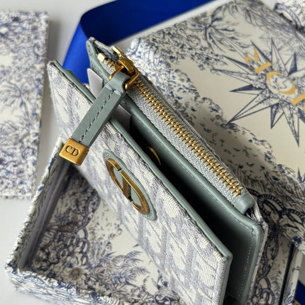 DIOR 25S 30 MONTAIGNE DAHLIA WALLET 11 IN GRAY DIOR OBLIQUE JACQUARD