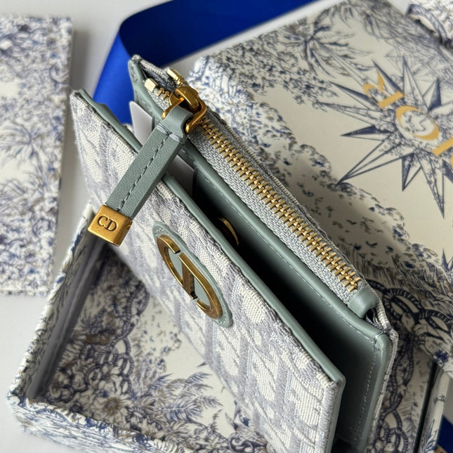 DIOR 25S 30 MONTAIGNE DAHLIA WALLET 11 IN GRAY DIOR OBLIQUE JACQUARD