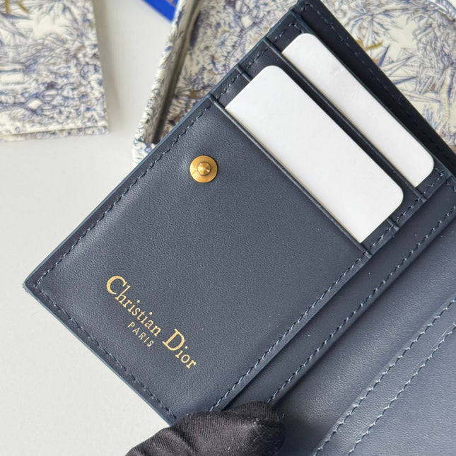 DIOR 25S 30 MONTAIGNE DAHLIA WALLET 11 IN BLUE DIOR OBLIQUE JACQUARD