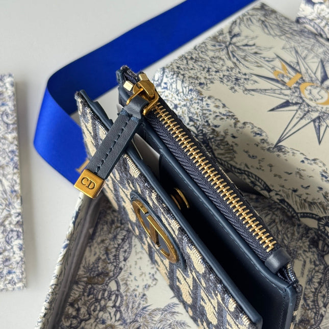 DIOR 25S 30 MONTAIGNE DAHLIA WALLET 11 IN BLUE DIOR OBLIQUE JACQUARD