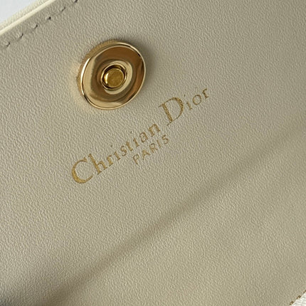 DIOR 25S CARO CARD HOLDER 11 IN LIGHT BLUE CALFSKIN AND CANVAS GOLD HARDWARE