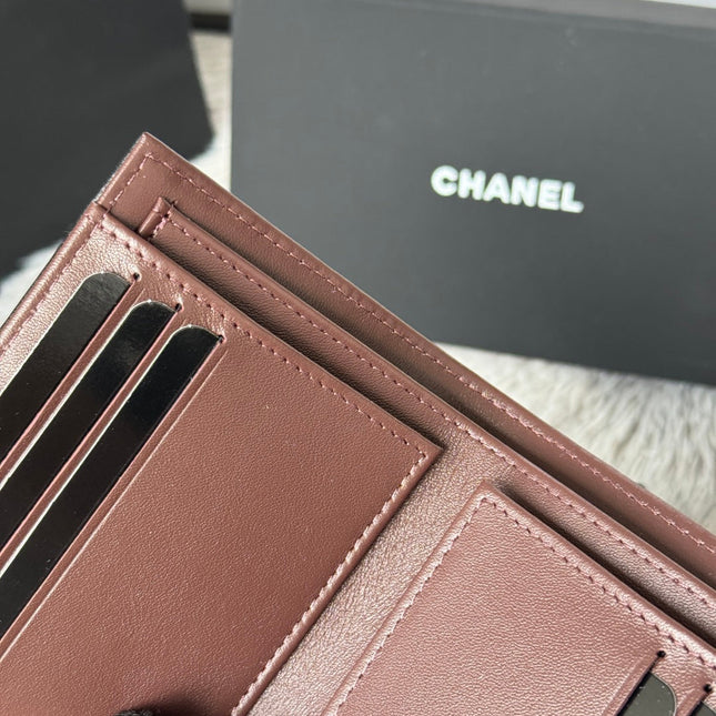 CHANEL 25S CF SMALL TRI FOLD WALLET 11 IN BLACK LAMBSKIN SILVER HARDWARE