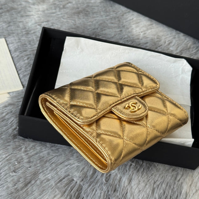 CHANEL 25S CF SMALL TRI FOLD WALLET 11 IN GOLD CAVIAR GOLD HARDWARE