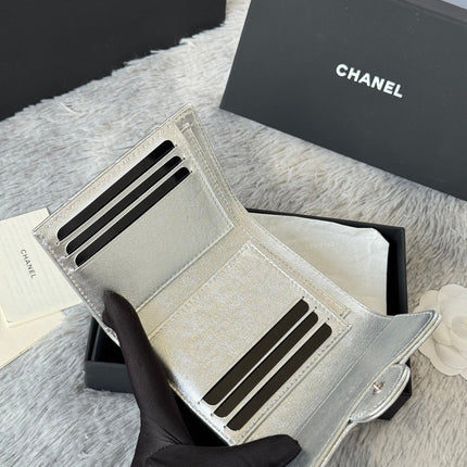 CHANEL 25S CF SMALL TRI FOLD WALLET 11 IN SILVER CAVIAR GOLD HARDWARE