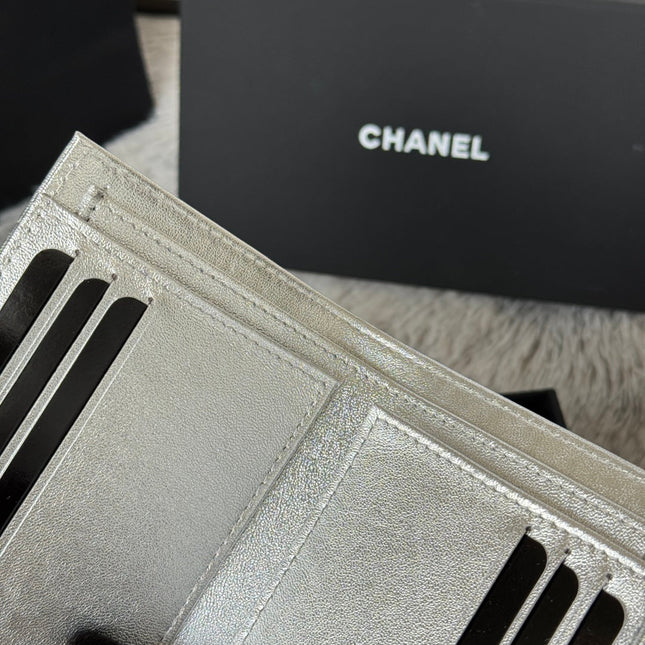 CHANEL 25S CF SMALL TRI FOLD WALLET 11 IN SILVER CAVIAR GOLD HARDWARE