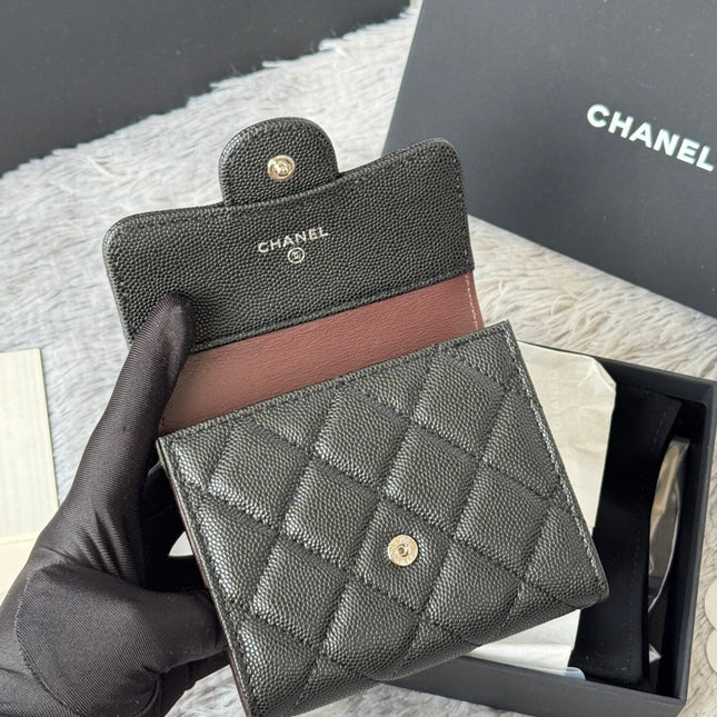 CHANEL 25S CF SMALL TRI FOLD WALLET 11 IN BLACK CAVIAR SILVER HARDWARE